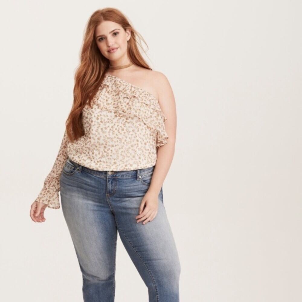 Torrid Cream Floral One Sleeve Blouse